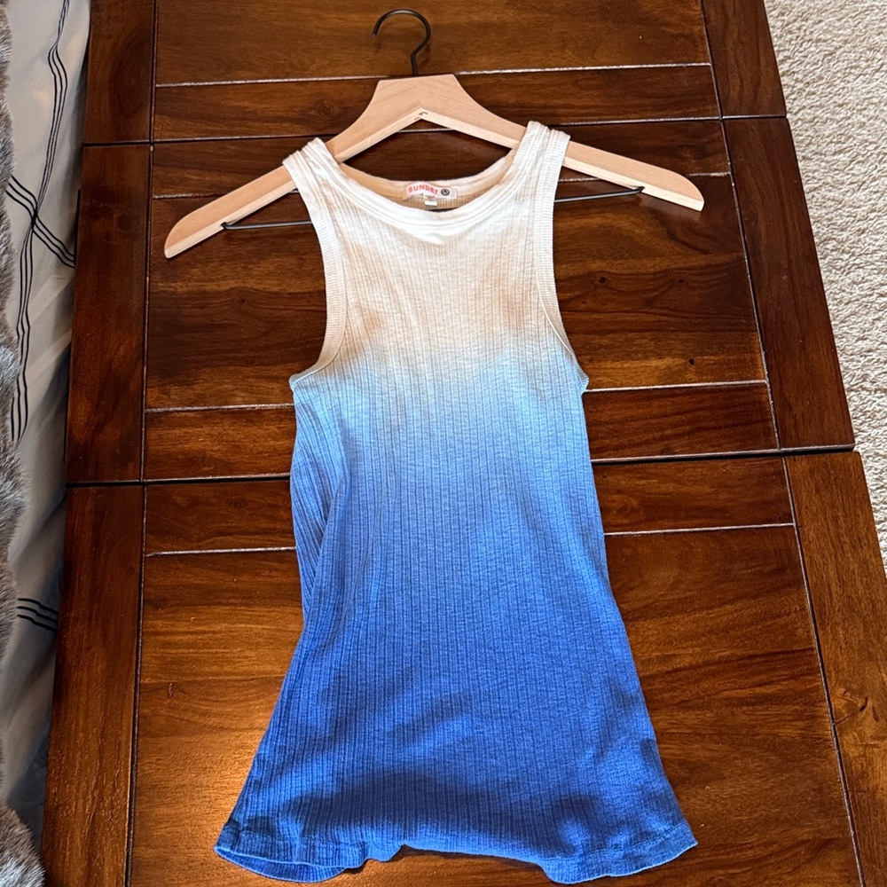 Sundry White to Blue Ombre Ribbed Tank